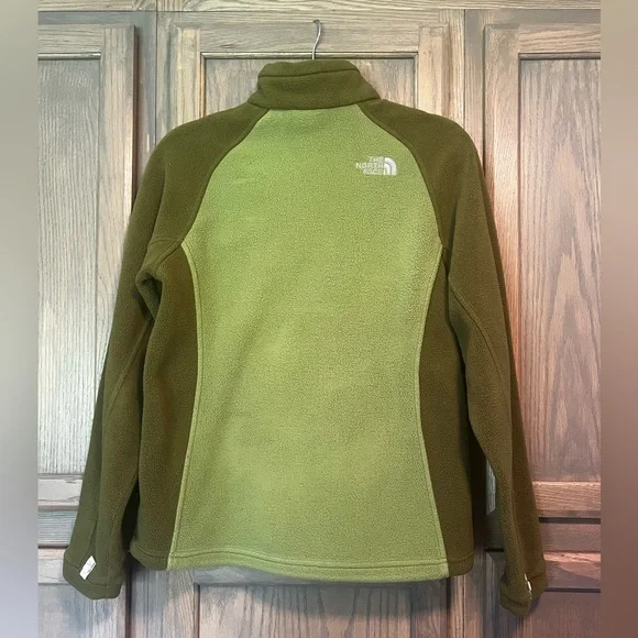 The North Face Two Toned Olive Green Fleece Zip-Up Jacket - Picture 3 of 5